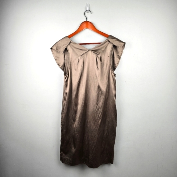 BCBGMAXAZRIA Cocktail Dress Silk Blend Side Pockets Taupe Brown Womens Size S‎ - Picture 2 of 15